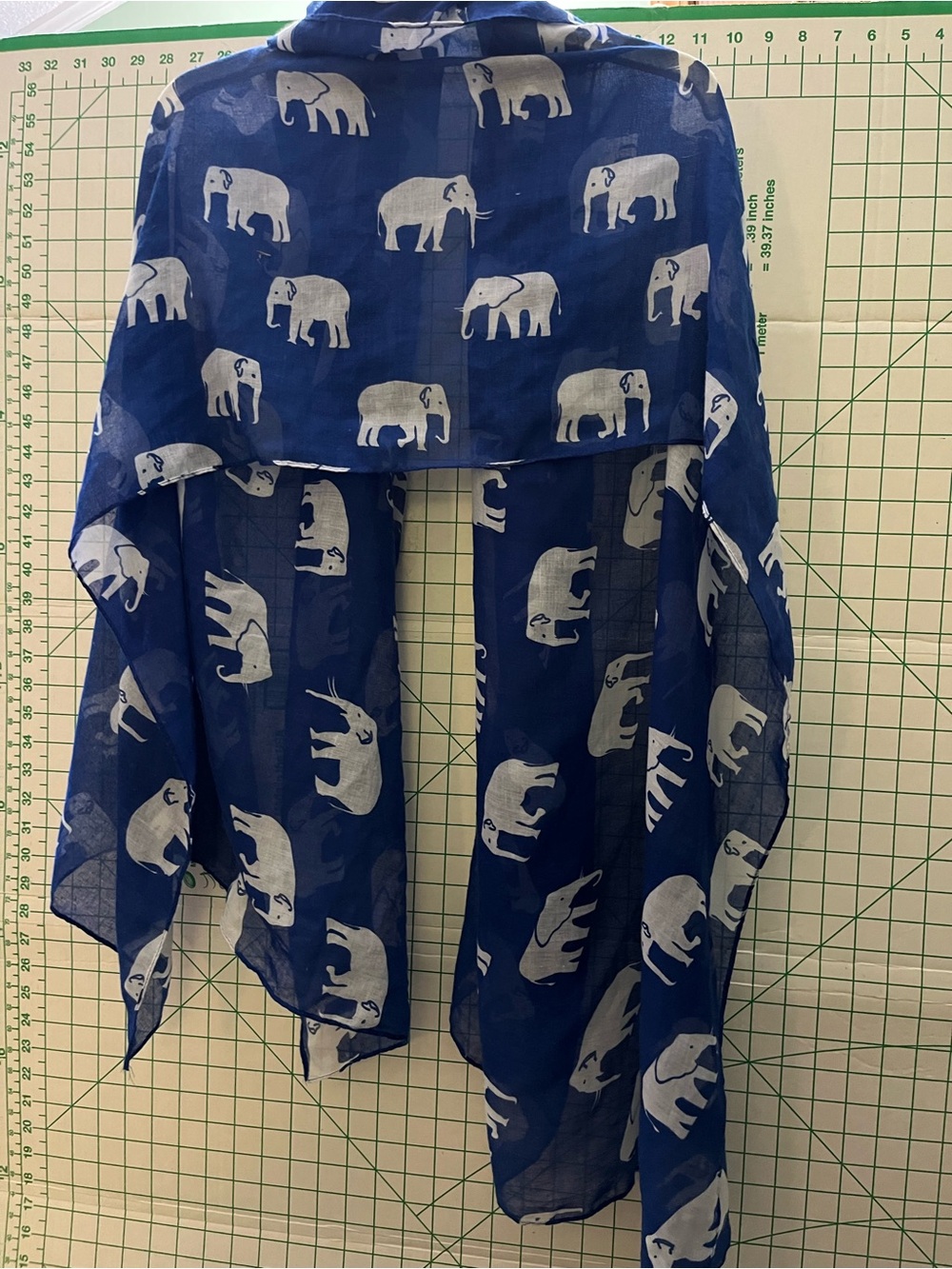 Navy Blue Elephant Print Lightweight Scarf – Boho Animal Motif Shawl Wrap